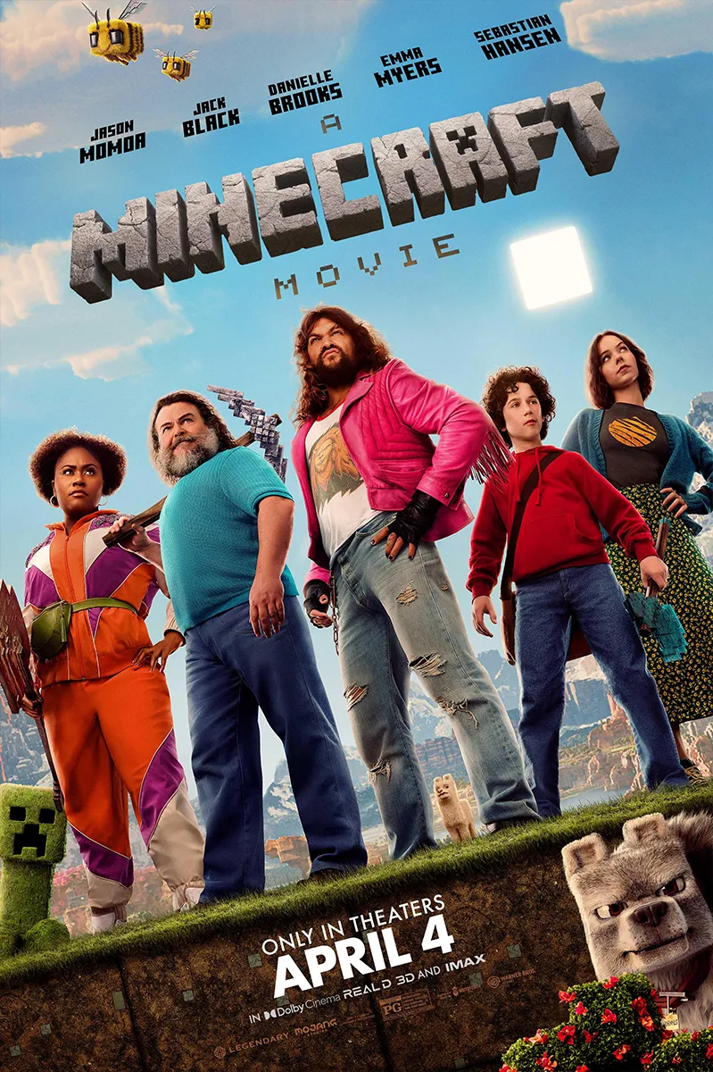 Plakat kinowego filmu Minecraft Movie, idealnego dla dzieci, dostępnego w bibliotece VOD iptv