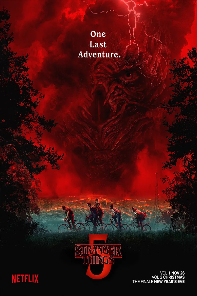 Plakat finałowego sezonu serialu Stranger Things 5 dostępnego do obejrzenia przez iptv tv